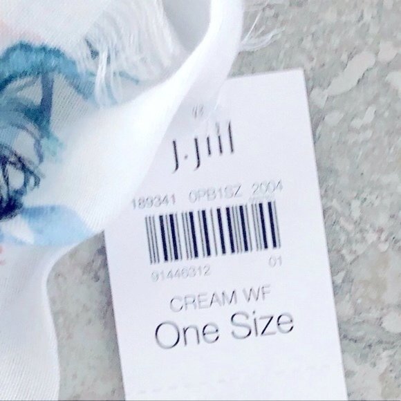 J.Jill Square Floral Scarf White Multi, One Size New with Tag - Picture 5 of 7